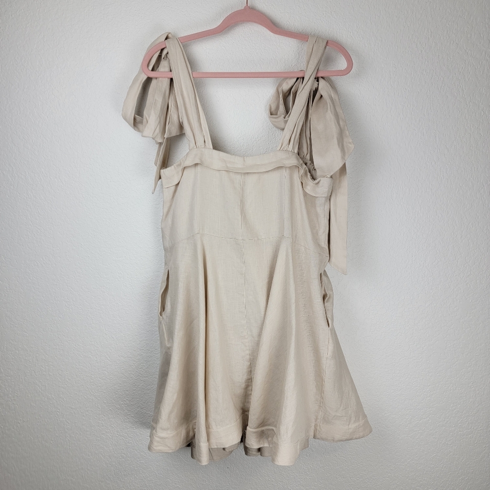 DISSH Aisle Pearl Linen Bow Tie Mini Dress Beige 12 - Picture 7 of 11